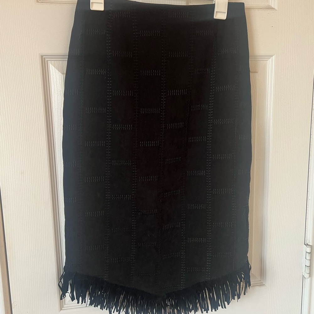 Alberto Makali Black Suede set.  Pencil Skirt Knee-length, top and short cape